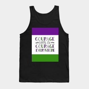 Suffragette Quote "Courage Calls to Courage Everywhere" on suffragette flag colours Tank Top